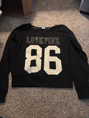 PINK Victoria's Secret Black 'LOVE PINK' Applique Crewneck